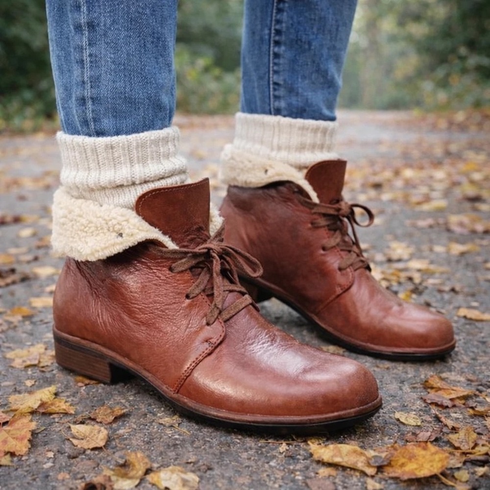 Naot Womens Pali Ankle Boots Size 39 US 8‎ Chestnut Leather Faux Shearling Lace
